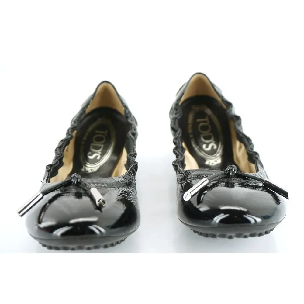 Tod's Dee Laccetto Black Patent Leather Ballet Flats size 35.5 Womens Italy made